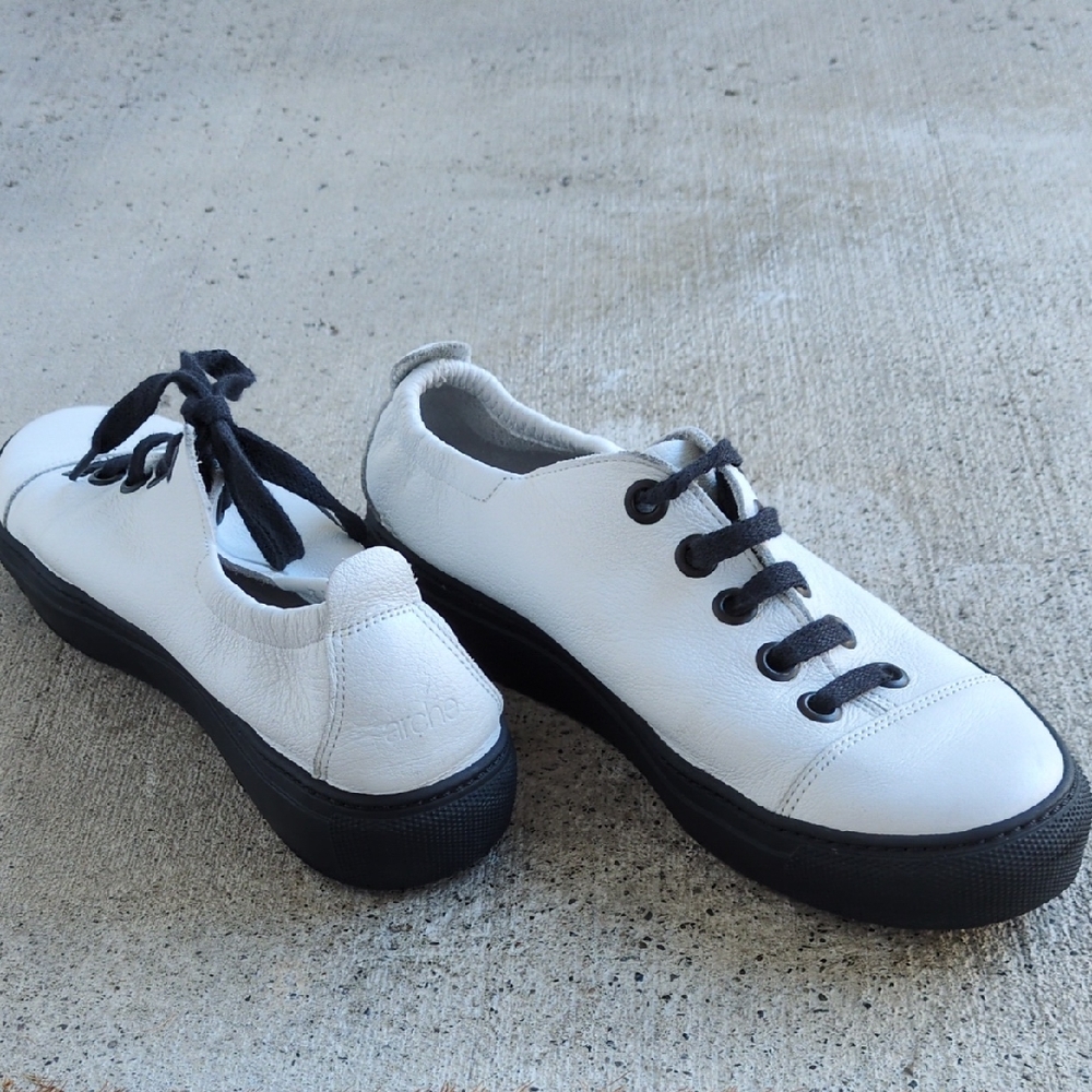 Arche White Leather Black Soled Sneakers